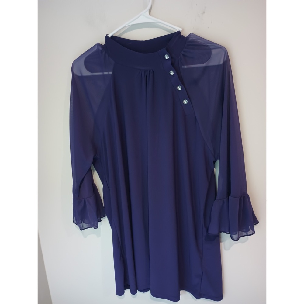Zero 2 Eight Womens 1XPurple Whimsigoth BlouseSheer Mesh Ruffle Sleeve Top